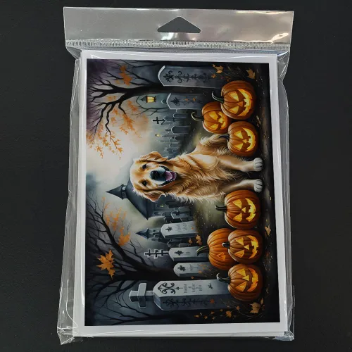 Vista 3 de Caroline's Treasures DAC2042GCA7P Golden Retriever - Tarjetas de felicitación y sobres de Halloween espeluznantes, paquete de 8 tarjetas en blanco