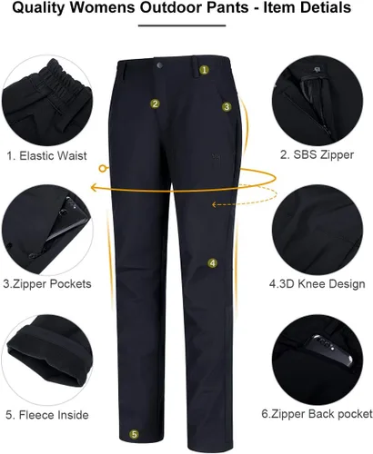 Vista 3 de CAMEL CROWN Pantalones impermeables con forro polar Softshell para mujer, cálidos, resistentes al viento, para esquí, nieve, senderismo, caza