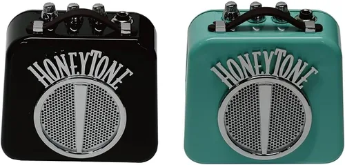 Vista 2 de Danelectro Mini amplificador N10B tono miel en negro con adaptador de corriente de 9 V y enchufe de ángulo recto de 5 pies