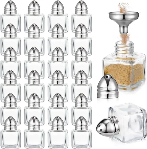 Vista 14 de Uiifan 12 piezas 0.5 oz pequeños saleros y pimenteros de forma cúbica con tapas tonalizadas, frascos de condimento de vidrio transparente mini