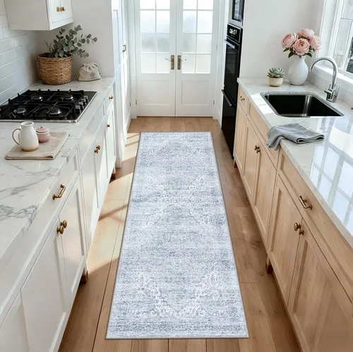 Vista 79 de Alfombra de pasillo lavables de 2 x 5, moderna alfombra abstracta para corredor, alfombra de pasillo de cocina ultrafina con respaldo