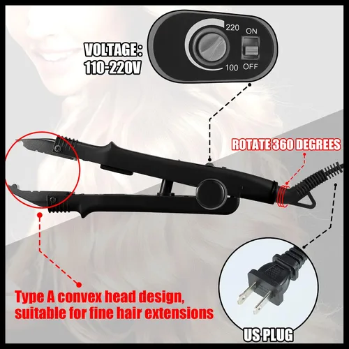 Vista 3 de Zhehao Herramienta de extensiones de cabello de fusión, extensiones de cabello profesionales con punta K, herramientas de enchufe de hierro térmico