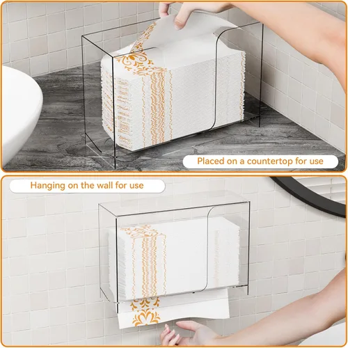 Vista 2 de Cq acrylic Dispensador de toallas de papel multipliegue y caja para baño, hogar, encimera y cocina, soporte transparente para servilletas de toalla