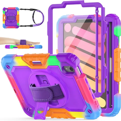 Vista 12 de SEYMAC stock Funda para iPad mini 7 (A17 Pro) 2024/Mini 6 de 8.3 pulgadas con protector de pantalla y soporte para lápiz