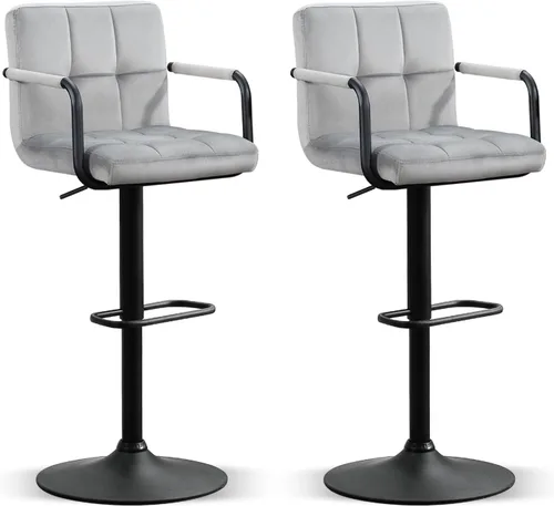 Vista 11 de Furniliving Taburetes de bar ajustables con respaldo, juego de 2 taburetes de bar negros, taburetes de bar de terciopelo con giro de 360°, taburetes