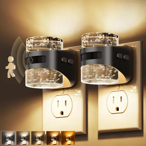 Vista 17 de L LOHAS LED Luz nocturna con sensor de movimiento, luces nocturnas de burbujas enchufables a la pared, luz nocturna de cambio de temperatura