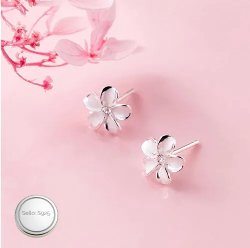 Vista 5 de Reffeer Pendientes de botón de plata de ley 925 con flor de plumeria para mujeres y adolescentes, con cristal A-Plata