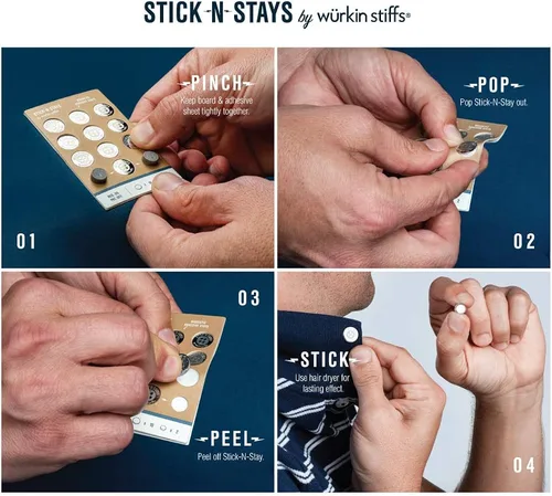 Vista 7 de Stick-N-Stays Magnetic Collar Stays by Würkin Stiffs Silver Includes 10 Magnetic Adhesive Stays and 2 Power Button Magnets Great for Polos Gift