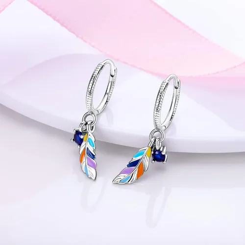 Vista 2 de Hapour Aretes colgantes de plata de ley 925 con alas de ángelplumas, hipoalergénicos, regalo de joyería para mujeres y niñas, Gema, Circonia cúbica