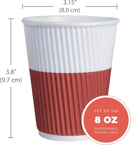 Vista 2 de Vasos de papel de 8 onzas [paquete de 120] – Tazas de café desechables biodegradables compostables, sin tapas. Tazas de café para llevar de 8 onzas