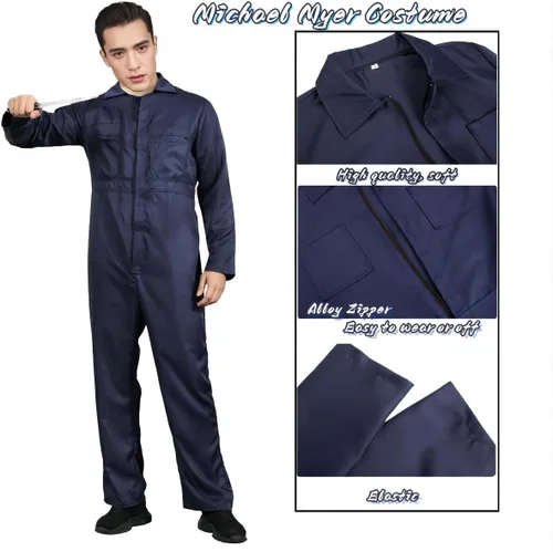 Vista 3 de Disfraz de Michael Myer para adultos, disfraz de asesino de terror para Halloween, cosplay, uniforme con máscara