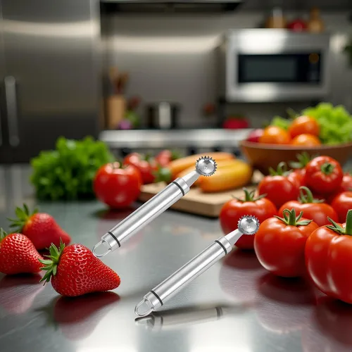 Vista 9 de 2 unidades de acero inoxidable fresa Huller multifunción inoxidable descorazonador y removedor de picaduras para fresa, tomate, verduras y frutas