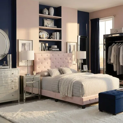 Vista 8 de Glory Furniture Cama matrimonial tapizada de terciopelo Suffolk en rosa
