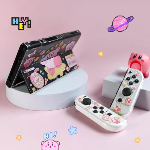 Vista 6 de Funda protectora transparente para Nintendo SwitchSwitch OLED, carcasa rígida acoplable para NS Switch-Pink Kirby (para Switch OLED)