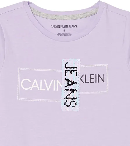 Vista 2 de Calvin Klein Girls' Short Sleeve Cotton T-Shirt with Flip Sequin Design & Tagless
