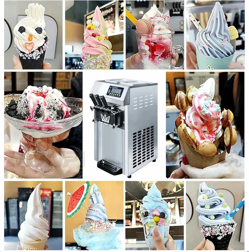 Vista 6 de Máquina de helado suave comercial, máquina eléctrica de helado de 1250 W, máquina de helados de 3 sabores, panel LCD de limpieza automática