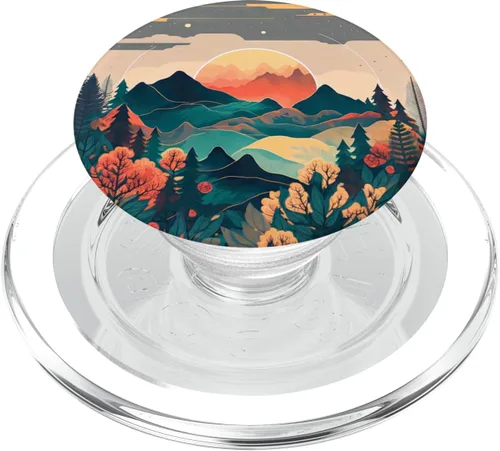 Vista 7 de Boho Chic Floral Moon Mountain Forest Nature Retro Flower PopSockets intercambiables PopGrip