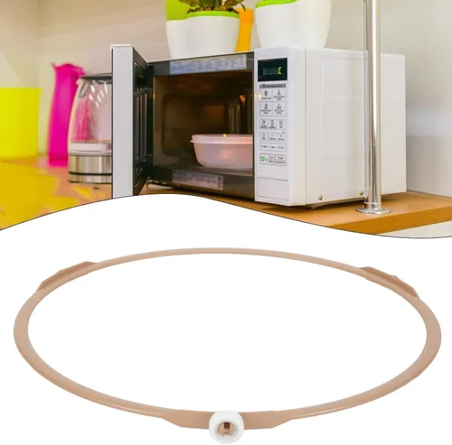 Vista 2 de Bandeja base de soporte giratorio de vidrio para horno microondas, soporte de anillo giratorio con diseño de 3 ruedas, resistente a altas