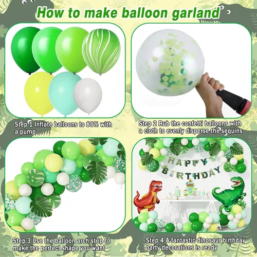Vista 3 de Suministros de decoración de fiesta de cumpleaños de dinosaurios, kit de guirnalda de arco de globos de dinosaurio de 40 pulgadas, globos
