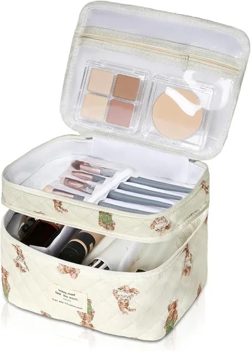 Vista 19 de Gosect Bolsa de maquillaje grande, bonita bolsa de cosméticos para mujeres y niñas, bolsa de aseo estética de coqueta floral, bolsa organizadora