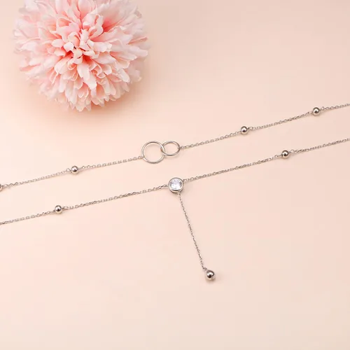 Vista 7 de FLYOW Regalos de Navidad, collar en capas de plata de ley S925 con lágrima, doble gargantilla Y Lariat, collar largo, regalos de cumpleaños