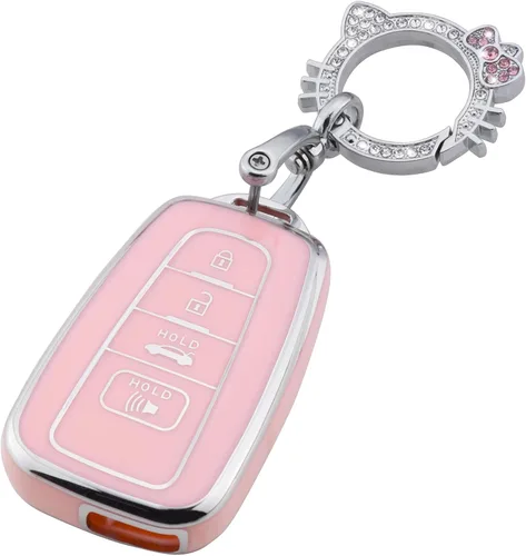 Vista 21 de Pangpai Funda para llavero rosa para Jeep, funda de protección de TPU suave con llavero brillante compatible con Jeep Grand Cherokee Renegade