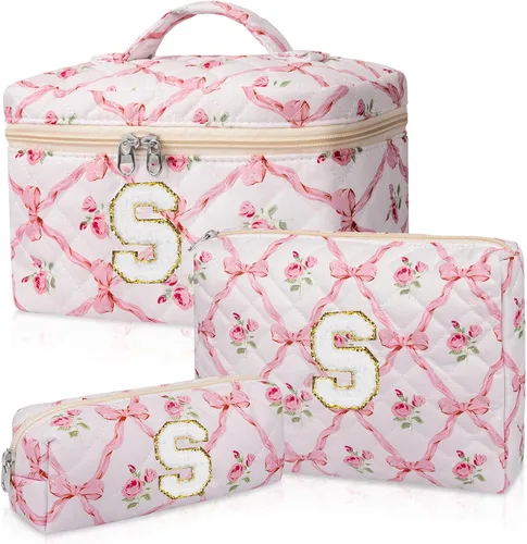 Vista 15 de Set de Bolso de Maquillaje Inicial Junesters, Bolso de Maquillaje Acolchado Personalizado, Bolso de Cosméticos Floral Grande para Mujeres, Bonitos