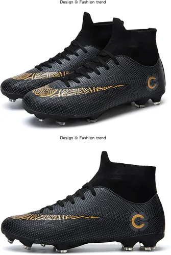 Vista 9 de HHY Zapatos de fútbol para hombre con tacos de fútbol con cordones y puntas antideslizantes