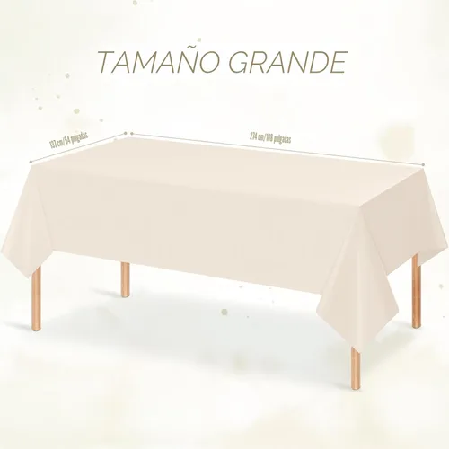 Vista 2 de 3 manteles color beige para mesas rectangulares, mantel desechable de plástico marfil, mantel impermeable color crema para cumpleaños, bodas