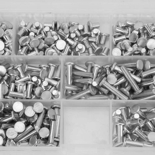 Vista 2 de Kit de remaches sólidos M4 de cabeza plana, kit surtido de 350 remaches de aluminio, múltiples remaches de aluminio de longitud 4/6/8/10/12/16/0.787