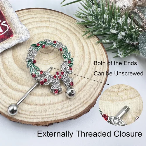 Vista 2 de KUNASSHIR Guirnalda de Navidad 14G, anillos para pezón, joyería de acero quirúrgico 316L, piercings de pezón, joyería de 0.63 pulgadas, Acero