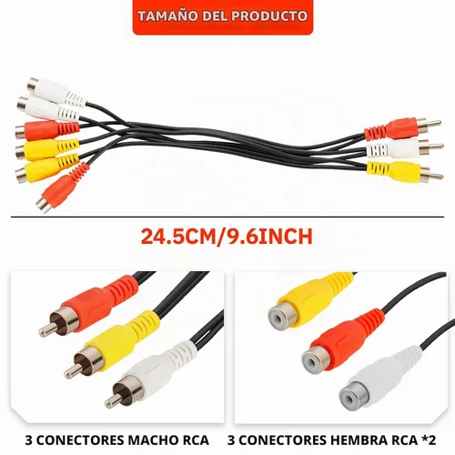 Vista 3 de Cable divisor RCA, 3 RCA macho macho a 6 RCA hembra Divisor de enchufe Audio Video Av Cable adaptador de video compuesto adaptador adaptador