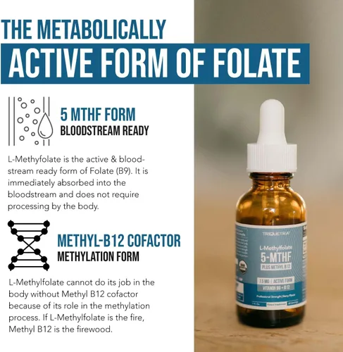 Vista 5 de Metilfolato orgánico L 7.5 mg más metil B12 Cofactor – Metabólicamente activo 5-MTHF, forma superior de folato – Sabor a bayas orgánicas