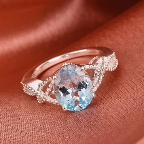 Vista 5 de Compra hermosos anillos de compromiso LC para mujer, piedra de topacio azul, plata de ley 925, piedra natal de amor, Metal, Topacio