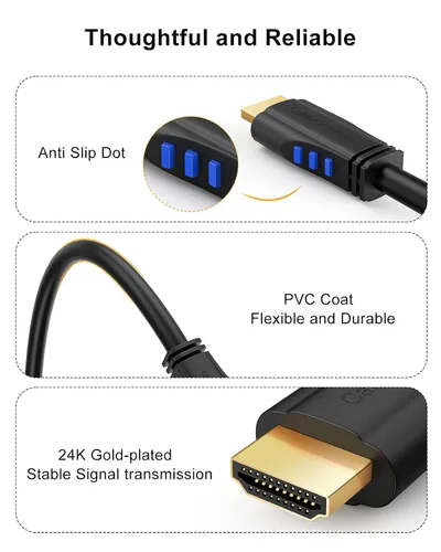 Vista 3 de CableCreation - Cable HDMI 4K de 0,9 m, ángulo hacia abajo de 90 grados, ángulo recto, compatible con 4K@60Hz Ultra HD, vídeo 3D, cable HDMI macho a