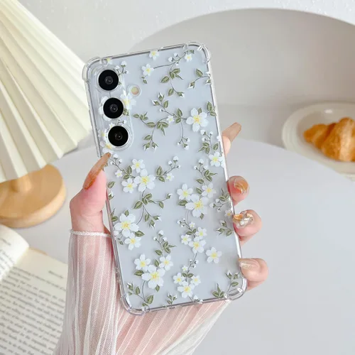 Vista 9 de ZTOFERA Funda transparente para Samsung Galaxy S24 con bonito patrón de flores para mujeres y niñas, funda protectora a prueba de golpes, delgada