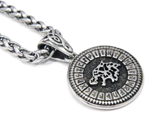 Vista 2 de BAVIPOWER Collar con colgante de runa de lobo vikingo Fenrir de 0.157 in, cadena de quilla de acero inoxidable, joyería pagana Asatru para hombres