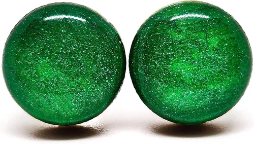 Vista 22 de Juego de Aretes de Tuercas, Brillo, 10 mm, Tuercas Redondas para Mujeres, Niñas y Hombres, Hecho a Mano, Postes de Acero Inoxidable para Orejas