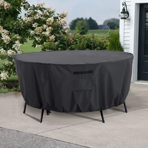Vista 7 de Tempera - Funda redonda para muebles de patio - Funda para mesa al aire libre y juego de sofá seccional - Resistente al desgarro, anti-UV e Gris