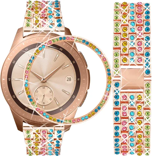 Vista 9 de Dsytom - Correas elegantes para mujer, compatibles con Samsung Galaxy Watch de 1.654 pulgadas + bisel 20mm Jewelry Bling Watchband+Bezel Ring