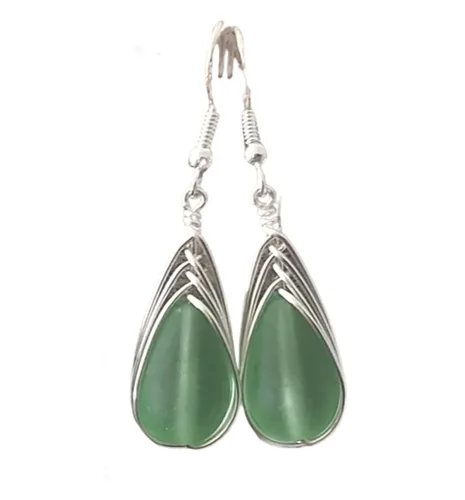 Vista 30 de Yinahawaii Handmade Sea Glass Earrings, Hawaiian Jewelry, Wire Braided Earrings Teardrop Earrings, Beach Jewelry Sea Glass Jewelry For Women Cobalt