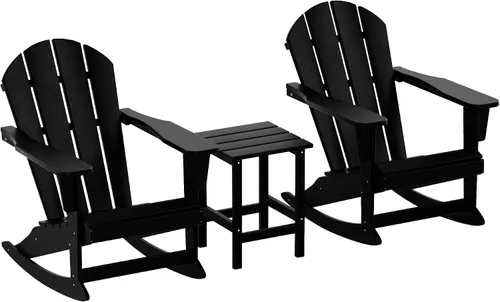 Vista 36 de Malibu - Sillas mecedoras Adirondack para patio al aire libre con juego de mesa auxiliar, gris