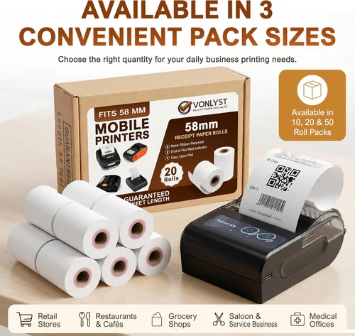 Vista 7 de Rollo de papel de recibo para impresora térmica portátil móvil de 2.283 in (paquete de 20 rollos)