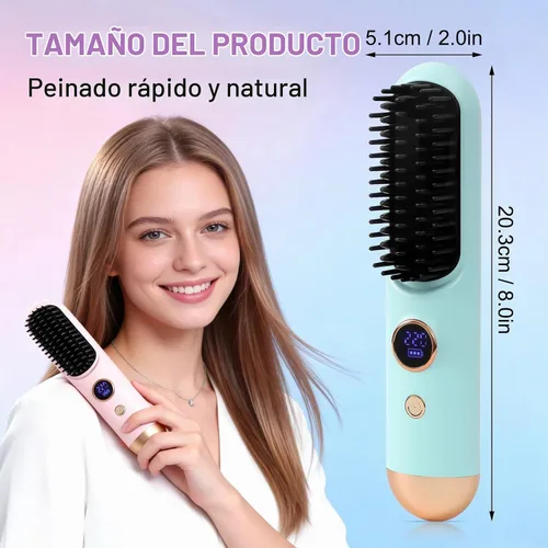 Vista 4 de Cepillo alisador de cabello 2026, cepillo alisador de cabello inalámbrico para cabello corto, mini cepillo portátil para alisar el cabello con 9