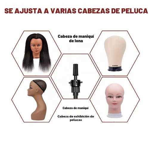 Vista 2 de DANSEE Trípode para peluca, soporte de cabeza de maniquí de metal ajustable (24 - 64 pulgadas)