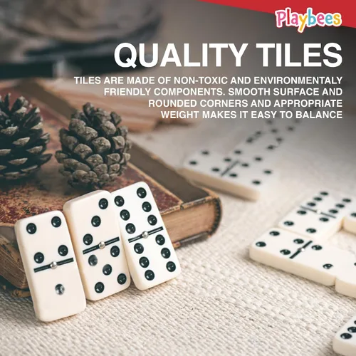 Vista 7 de Playbees Juego de dominó doble de seis de primera calidad, 28 azulejos clásicos en funda de piel sintética, divertido juguete educativo para niños