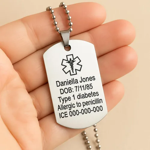 Vista 5 de MIA·MIA Collar de alerta médica personalizado para hombres y mujeres, acero inoxidable personalizado grabado ID conciencia de emergencia, joyería