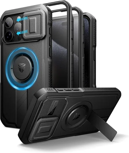 Vista 117 de Dexnor - Funda para iPhone 12 & iPhone 12 Pro con tapa deslizante para cámara, soporte ajustable y protector de pantalla integrado, carcasa