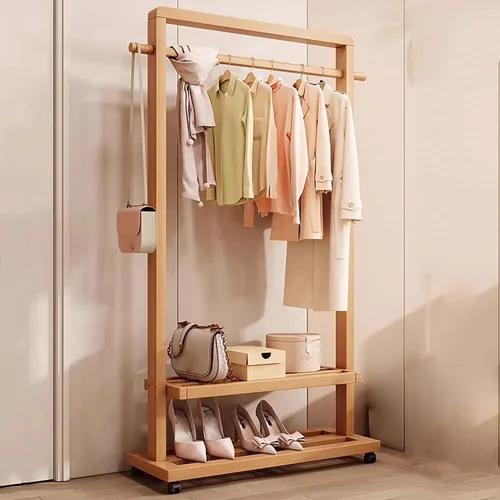 Vista 9 de Perchero de bambú para dormitorio, perchero resistente para colgar ropa, estantes organizadores de almacenamiento de ropa de zapatos, 63 pulgadas