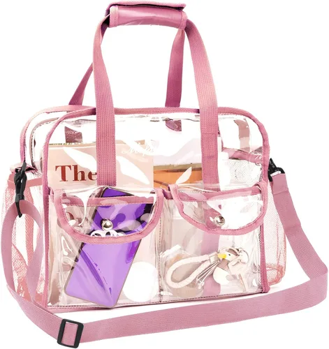 Vista 7 de MOFASVIGI Bolsa transparente aprobada para estadios, transparente, impermeable, para trabajo, juegos deportivos, conciertos, viajes, 12 x 12 x 6